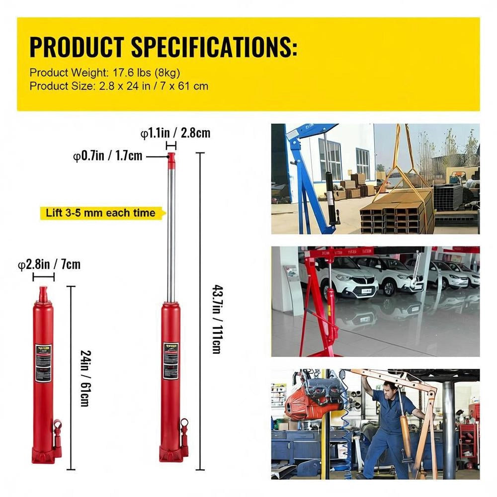 Hydraulic Long Pile Driver, 4 T Lifting Capacity, With Single Piston Pump And Flat Base, Manual Aerial Work Platform Jack With Handle, For Garage/shop Cranes, Engine Lifting Device, Red