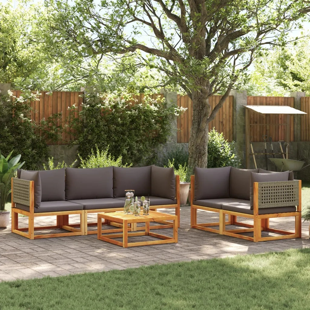 Set di divani da giardino 6 pezzi con cuscini in legno di acacia e rattan
