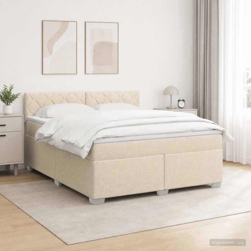 Letto con Box Spring, Materasso e LED Crema 160 x 200 cm 3451992