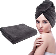 Microfibra grande asciugamano per capelli secco veloce XXL fascia capelliera super assorbente e morbida per capelli lunghi Foulard senza strappi e tiraggi al capello 61cm x 112cm 1 pacchetto grigio