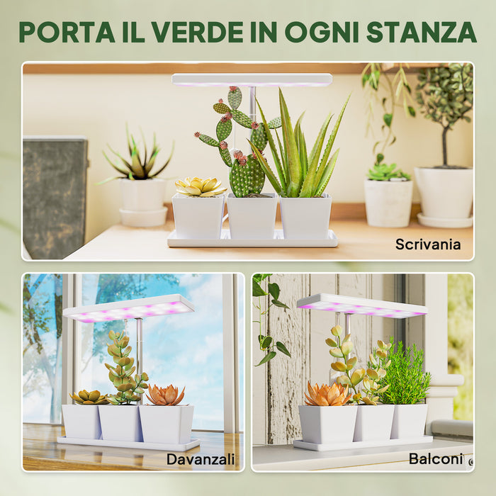 Lampada per Piante da Interno con 3 Vasi Autoirriganti Timer e 5 Livelli Bianco