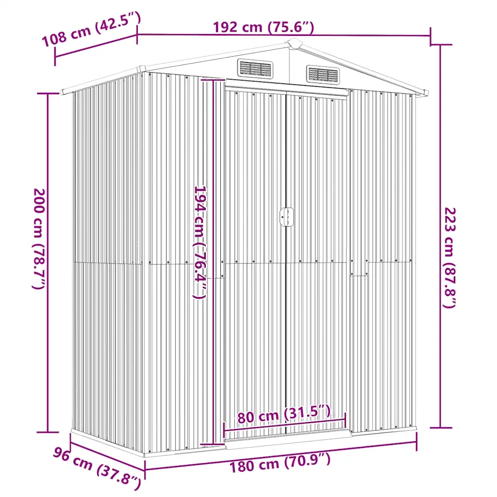 Capanno da Giardino Verde 192x108x223 cm in Acciaio Zincato 319267