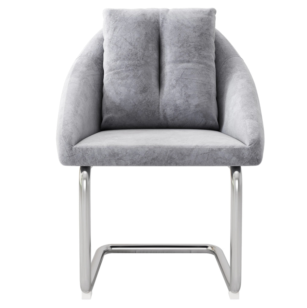 Set di 4 sedie imbottite in velluto grigio con struttura in metallo