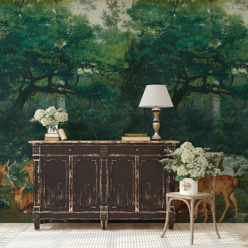 Carta da Parati Bosco con Cervi 180x260cm 4 mq