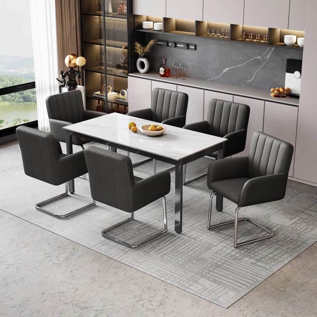 Set di 6 sedie da pranzo con schienale a Z in similpelle nera e metallo