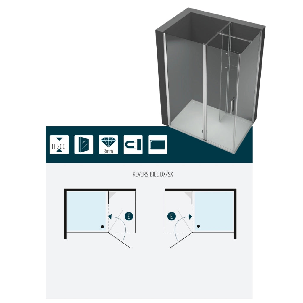Ogomondo walk-in doccia angolare con porta battente e lati fissi 8 mm *** confezione 1