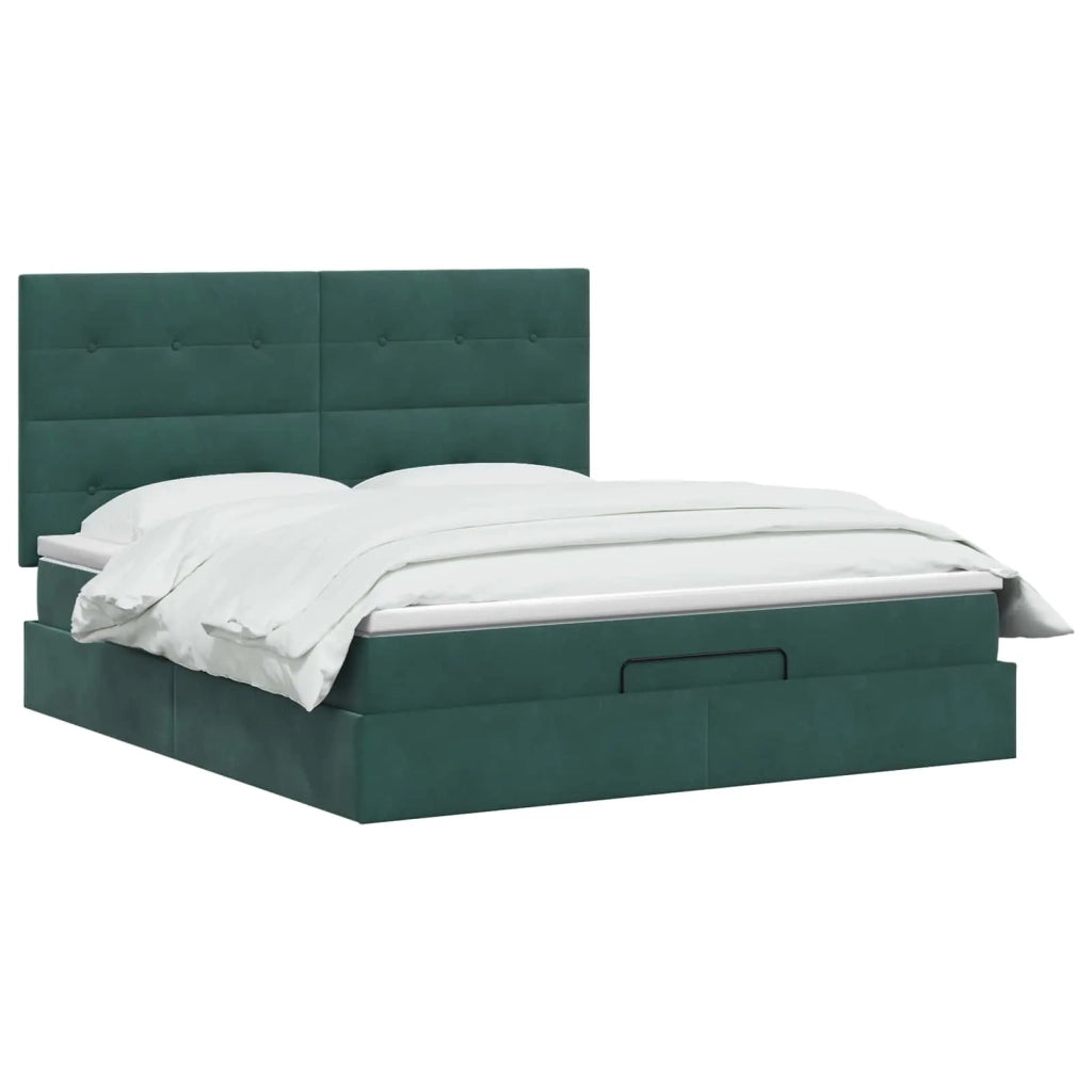 Letto Ottomano con Materasso e LED Verde Scuro 180 x 200 cm 3458322