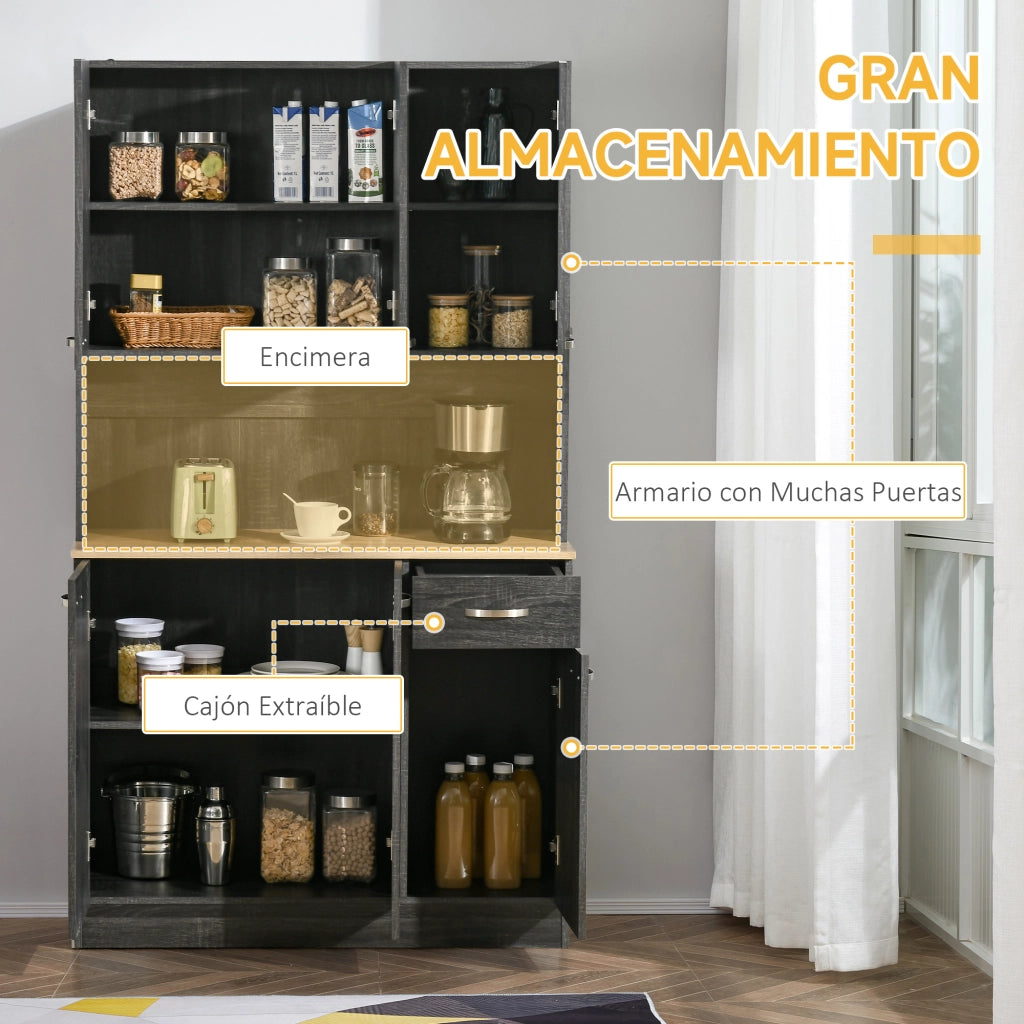 Armadio Cucina con 6 Porte e Cassetto ¨C zephmum ¨C 101x39x180 cm Nero