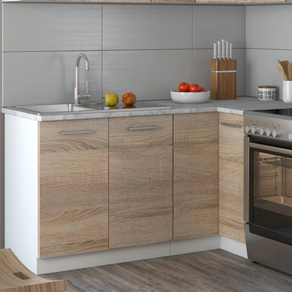 Cucina angolare completa Rick, Sonoma, 167 x 60 cm, PL Marmo con striscia LED