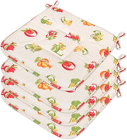 Set 4 Cuscini Sedia Cotone Lettere & Frutta Lavabili Coprisedie Universali Con Lacci Fissaggio