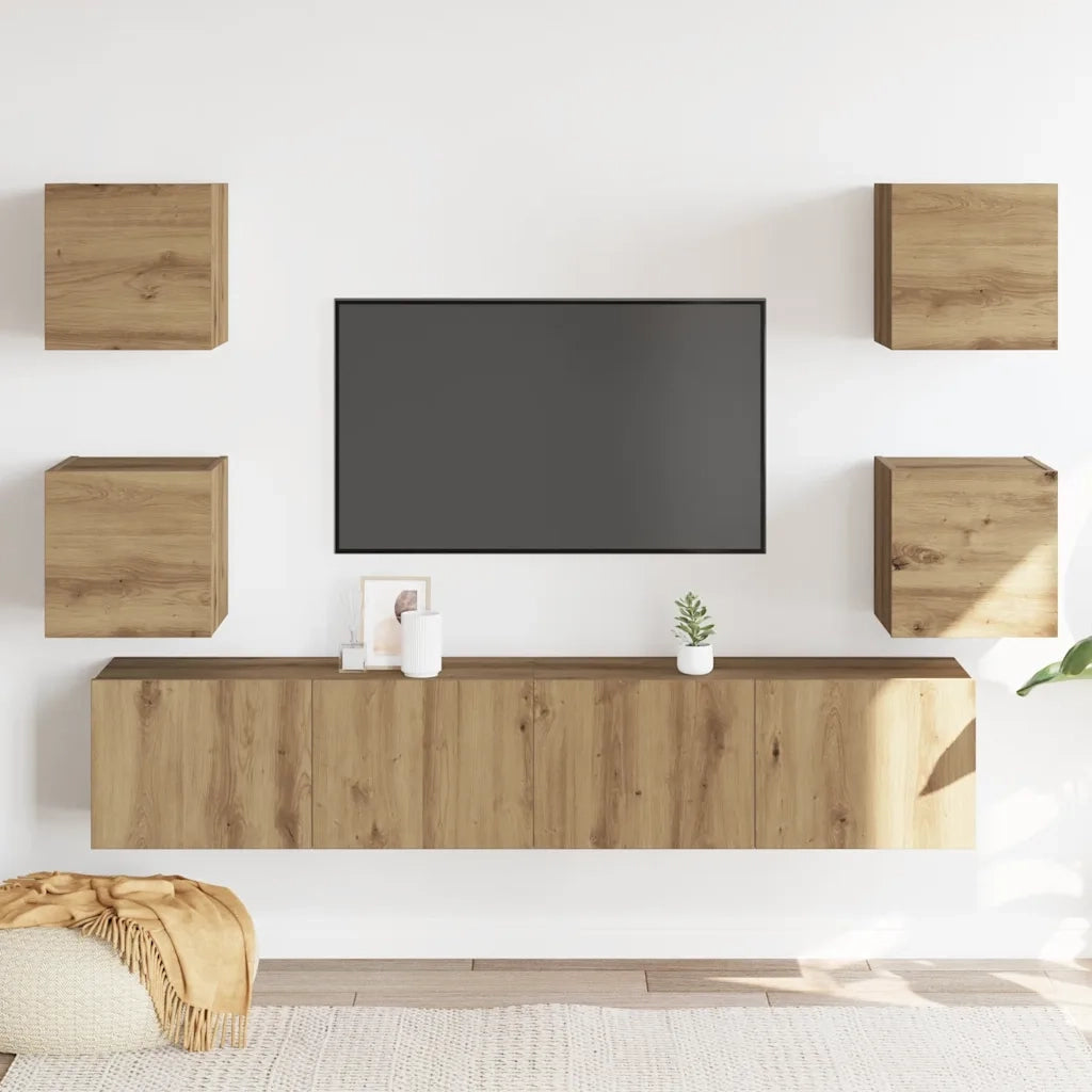 Mobili TV a Parete 6 pz-Credenza per TV sospesa Rovere Artigianale Legno Multistrato 828902