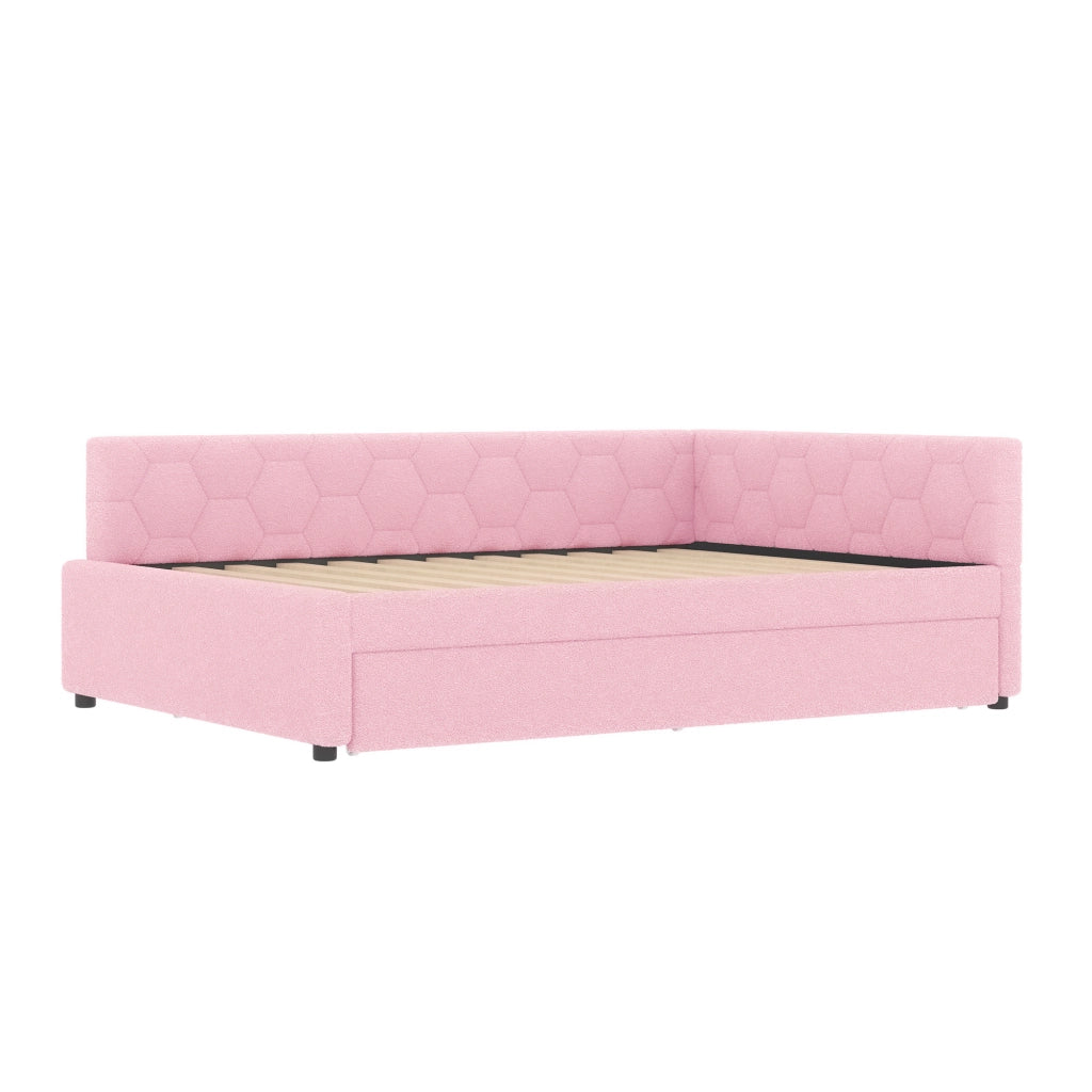 Daybed 140x200 cm con letto estraibile, USB e luce notte, senza materasso, rosa