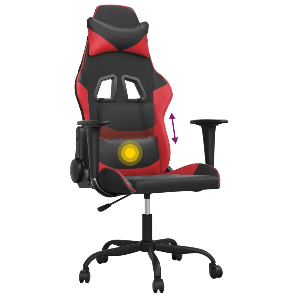 Sedia da Gaming | Sedia da e-sports Massaggiante Rosso e Nero in Similpelle