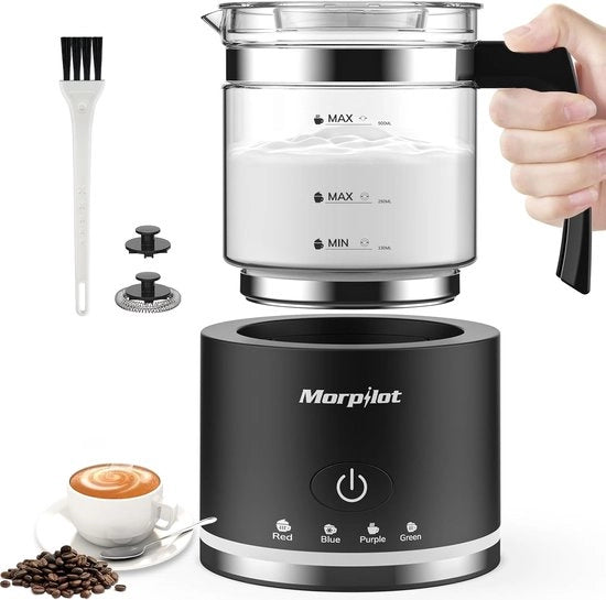 Melkopschuimer elettrico e stufatore, 16,9 oz/500 ml - Melkopschuimer e stufatore adatto per latte - Resistente alla lavastoviglie - 4 funzioni - Perfetto melkschuim in 2 minuti - Nero