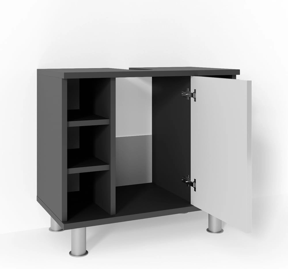 Mobile sottolavabo per bagno Fynn, Antracite, 60 x 54 cm, con intaglio per sifone e ripiani aperti