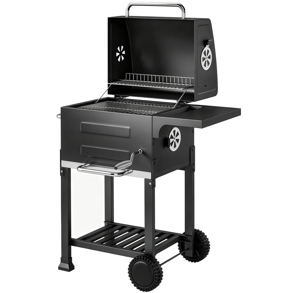 Barbecue a Carbone con Termometro per Patio e Giardino, Nero