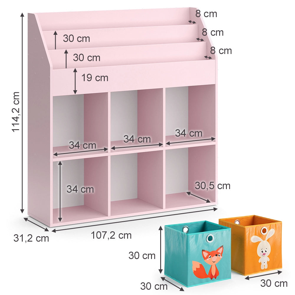 Vicco Libreria bambini rosa 107.2 x 114.2 cm con 6 scatole pieghevoli (colorate)