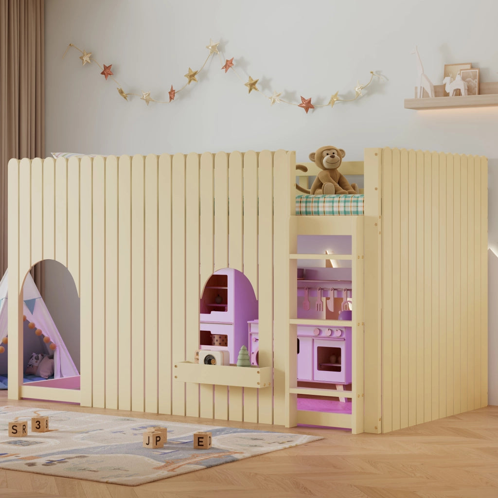LETTO a soppalco 90x200 cm Naturale in pino e MDF
