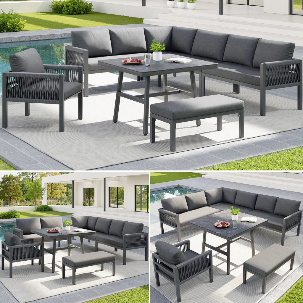 Mobili da Giardino con 3 Divani 2 Posti; 1 Poltrona; 1 Panca e 1 Tavolino; Ferro; Grigio