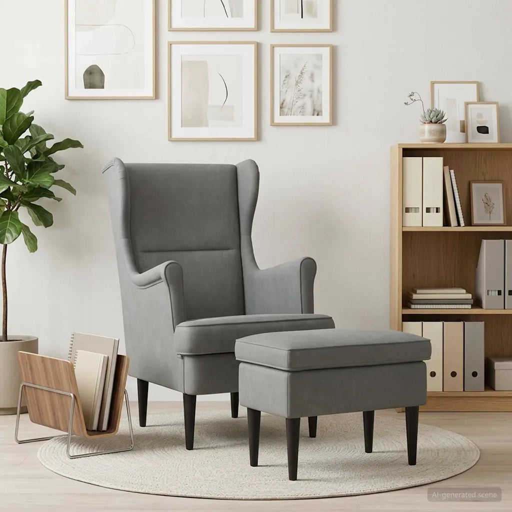 Poltrona con Ottomano 2 pz Grigio Scuro Velluto 3418817