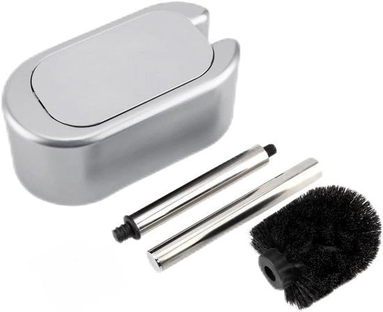 Set di Spazzola per la Toilette con Orecchiatura per Parete e Manico in Acciaio Inox per Bagno - Argento - Compatta e Stilosa