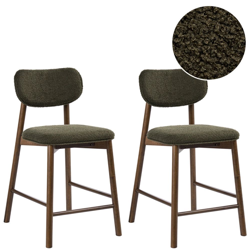 Set di 2 sedie da pranzo in boucle Struttura in legno marrone e verde e schienale imbottiti Sala da pranzo Cucina