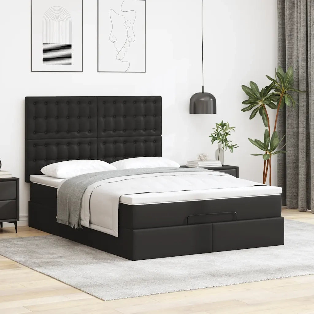 vidaXL Struttura Letto Pouf con Materasso Nero 140x200 cm Similpelle