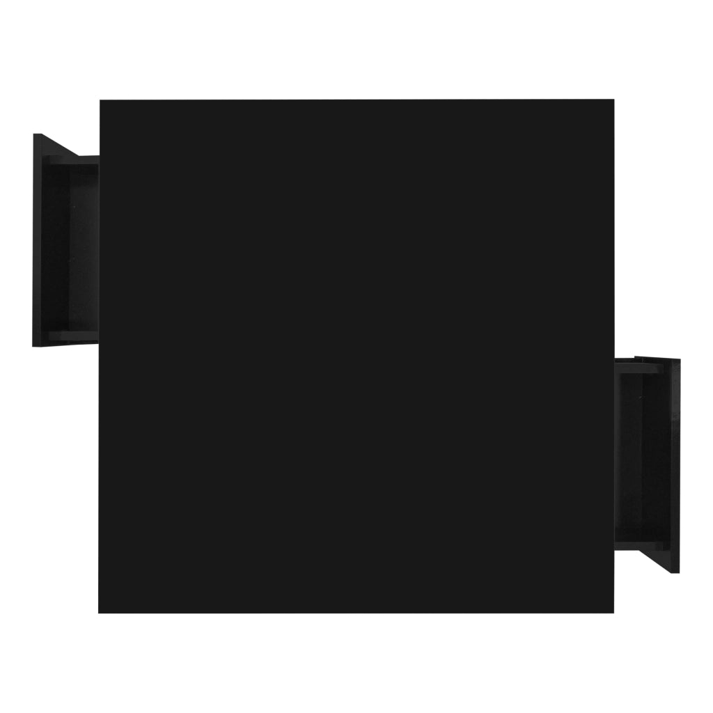 Tavolino da caffè 70x70x35.5 cm; finitura lucida con due cassetti; truciolato nero