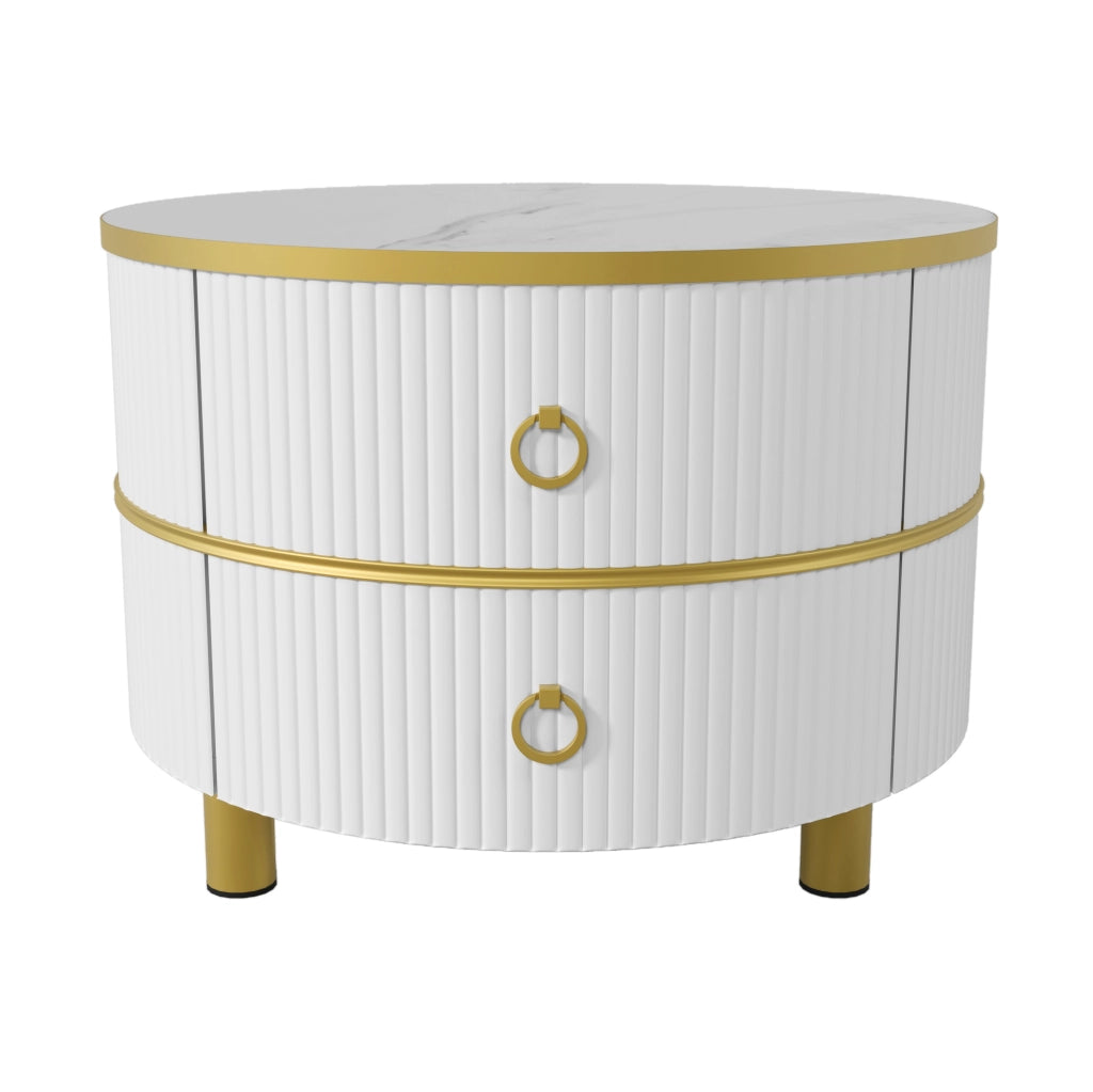 Set di tavolini da caffè rotondi 2 pezzi 70/46 e 50/40 cm in MDF bianco con effetto marmo
