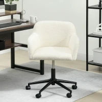 Sedia da Ufficio Girevole con Ruote, Sedia da Scrivania, Tessuto in Pile, Schiuma, Regolabile in Altezza, Home Office, Crema