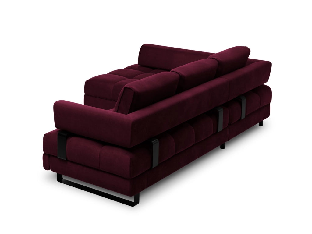 Cosmopolitan Design - Divano convertibile angolare sinistro con contenitore "Clinton" 5 posti in velluto rosso scuro 