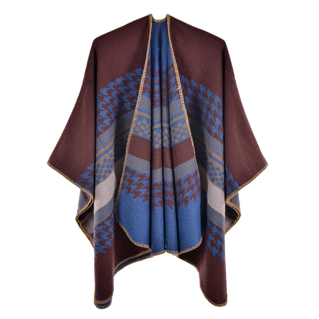 Nuovo scialle retr¨° in cashmere, a righe pied de poule, alla moda, caldo, con orlo a spacco.