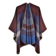 Nuovo scialle retr¨° in cashmere, a righe pied de poule, alla moda, caldo, con orlo a spacco.