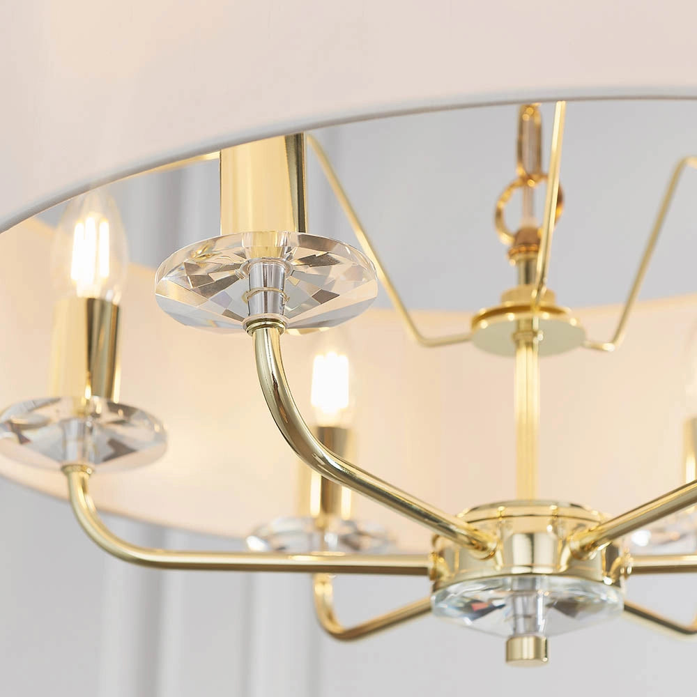 Lampadario 6 luci ottone paralume bianco E14 Nixon Endon