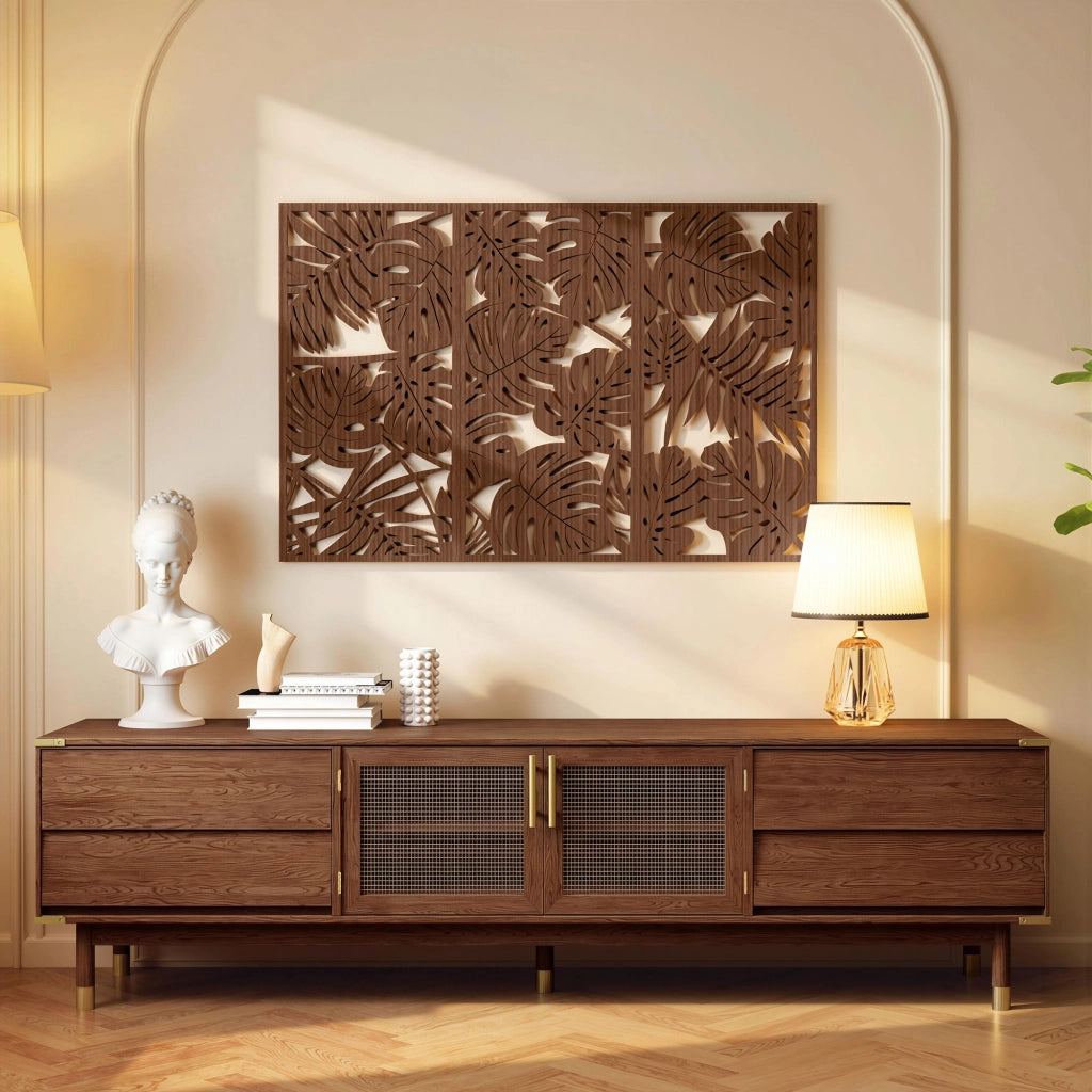 Quadro Legno 40x80 cm 3D Foglie Tropicali ¨C zephmum ¨C 3 Pezzi 40x80 cm