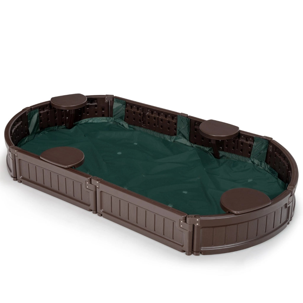 Recinto di sabbia ellittico 183cm con copertura impermeabile, Kit recinto di sabbia per bambini da esterno Marrone