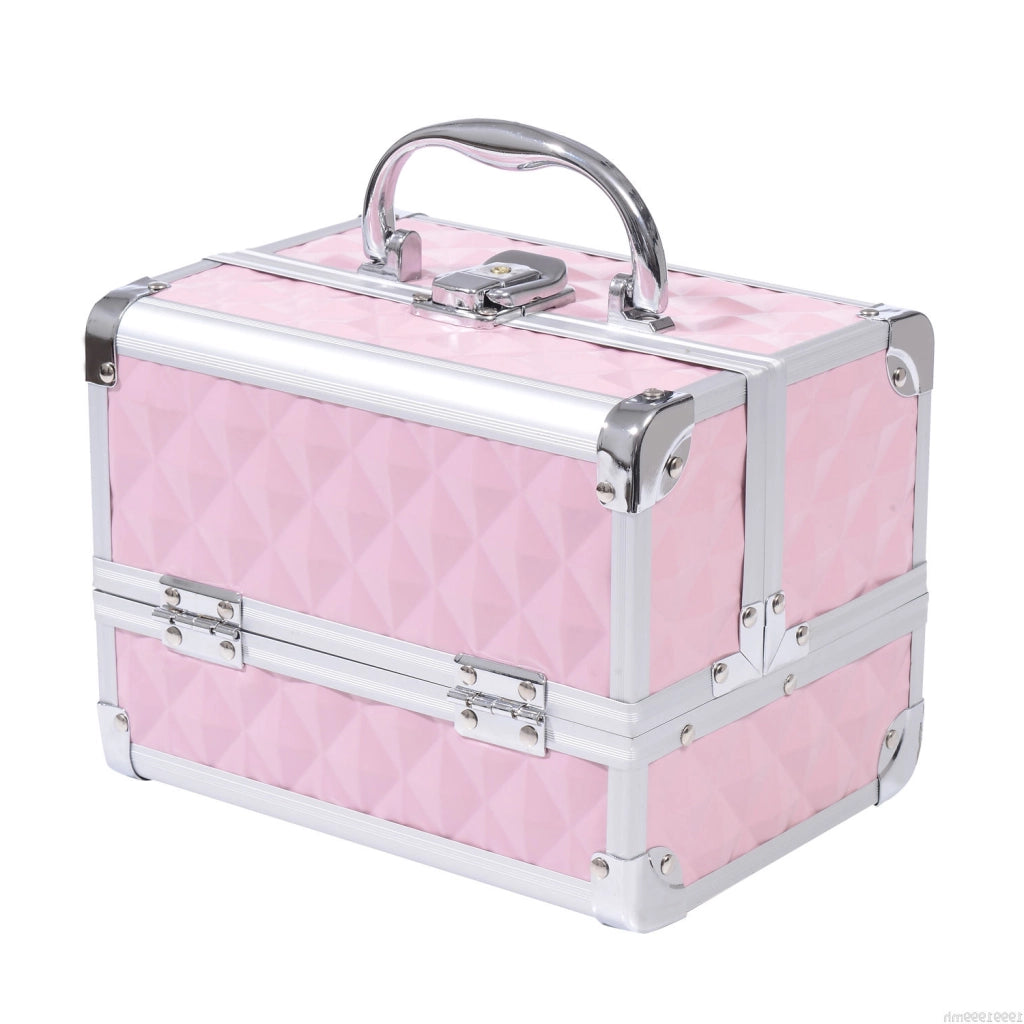 Mallette trucco 3 livelli con specchio e serratura ¨C zephmum ¨C rosa 20x15x15 cm