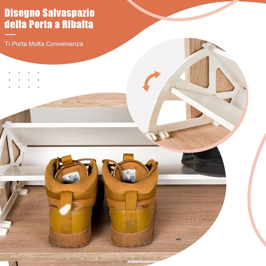 Portascarpe Scarpiera Salvaspazio da Ingresso, Organizer Scarpe con 4 Scomparse, in Legno (quercia)
