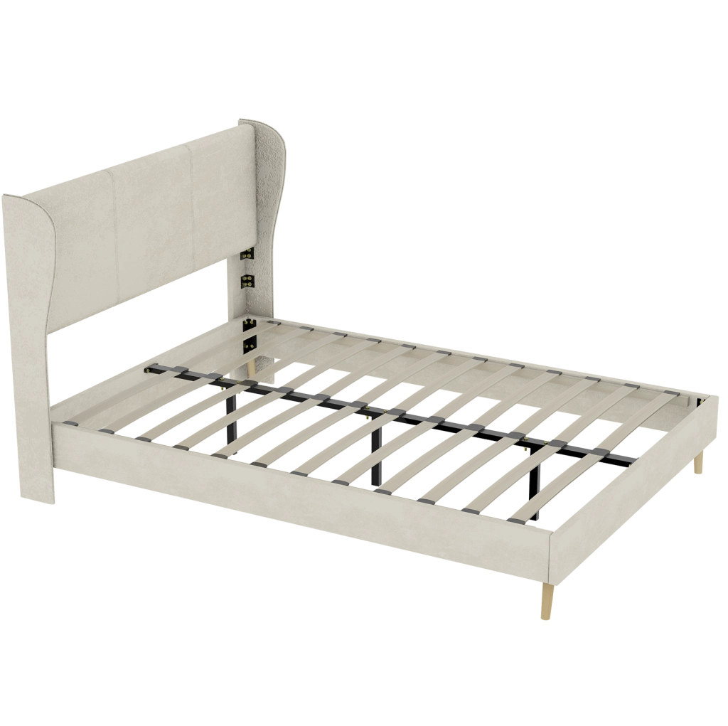Letto imbottito moderno 160x200 cm beige in tessuto e metallo