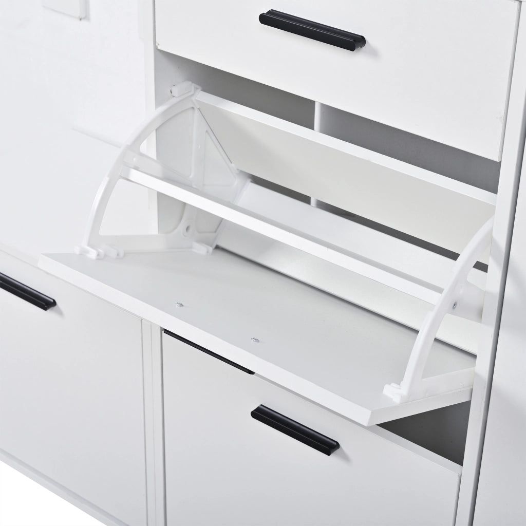 Set da ingresso, composto da scarpiera, specchio e ganci appendiabiti, mobile contenitore multifunzionale con cassetti, bianco