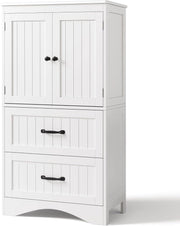 Armadietto da Cucina, Mobile bagno con 2 Cassetti, con Ripiani Regolabili, per Bagno, Soggiorno and Cucina, 60×30×110 cm,Bianco
