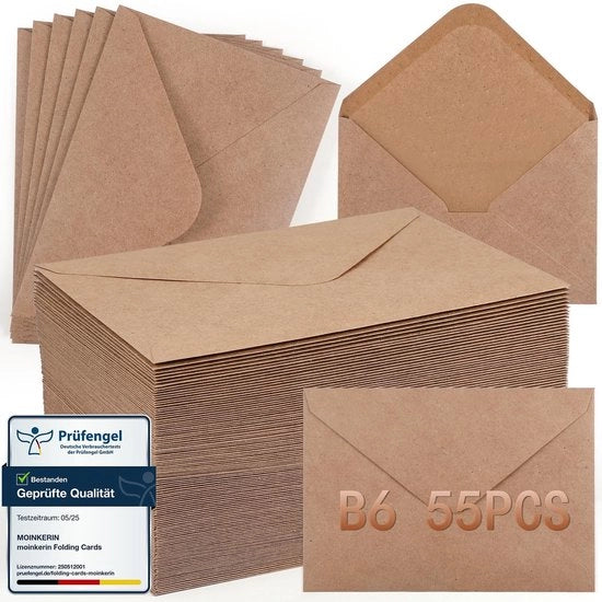 55 Enveloppe B6 in Carta Bruina Senza Finestra - Ideale per Inviti e Saluti