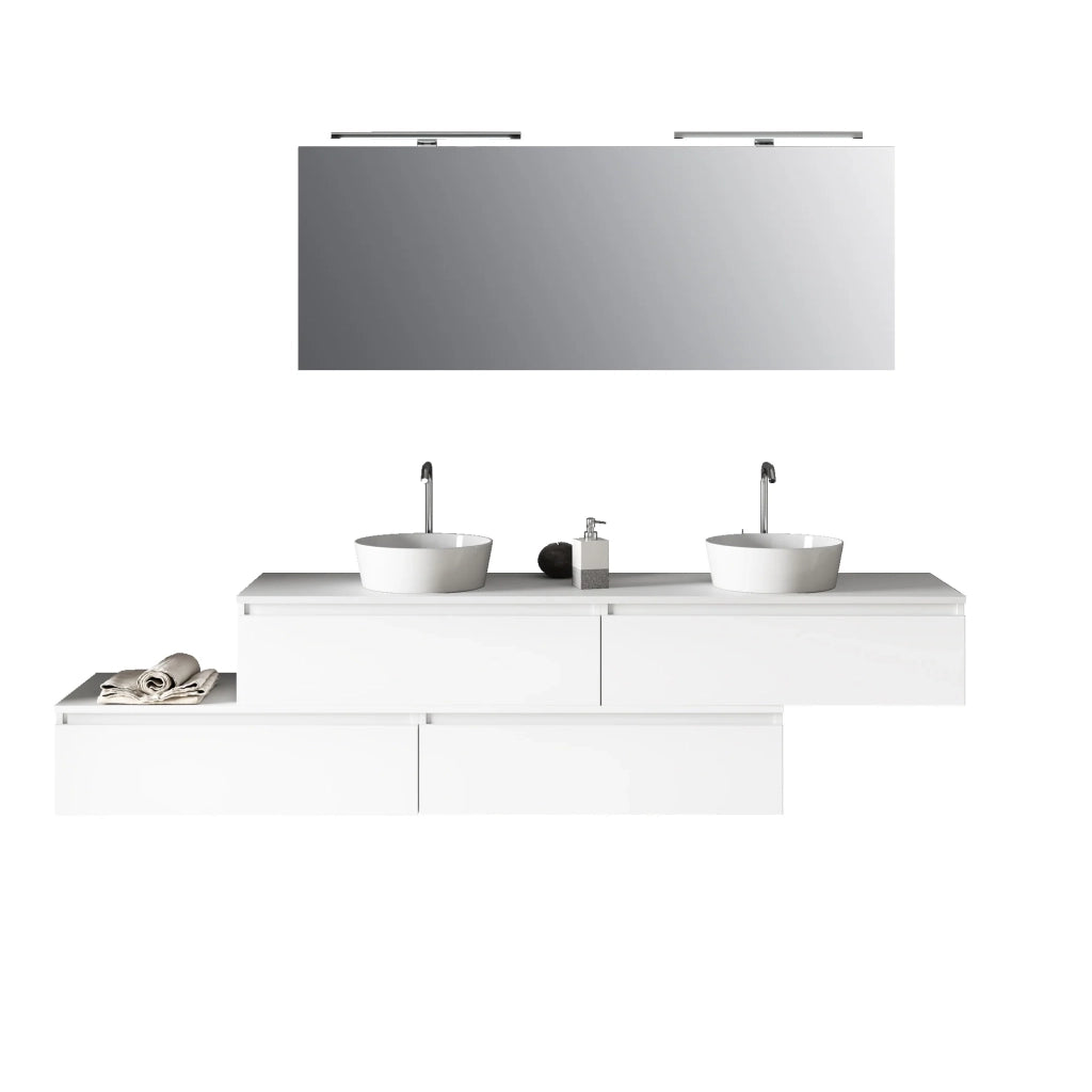 Composizione doppio lavabo 9 pezzi ASTRA bianco_225x45x190