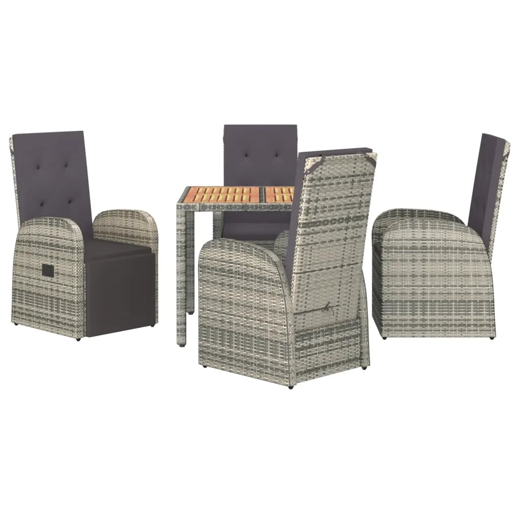 Set da Pranzo da Giardino 5 pz con Cuscini in Polyrattan Grigiocod mxl 100395