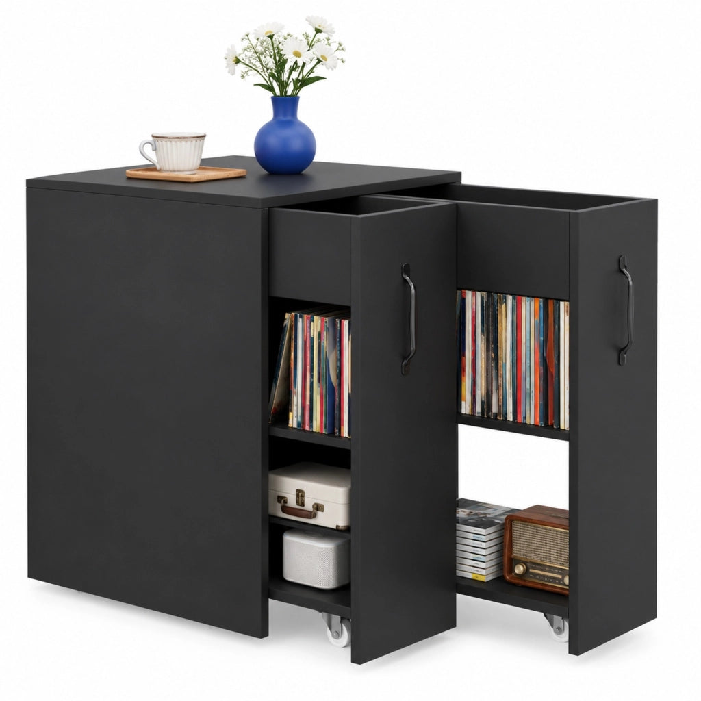 mobile contenitore nero su ruote 52x50x75 cm con moduli reversibili