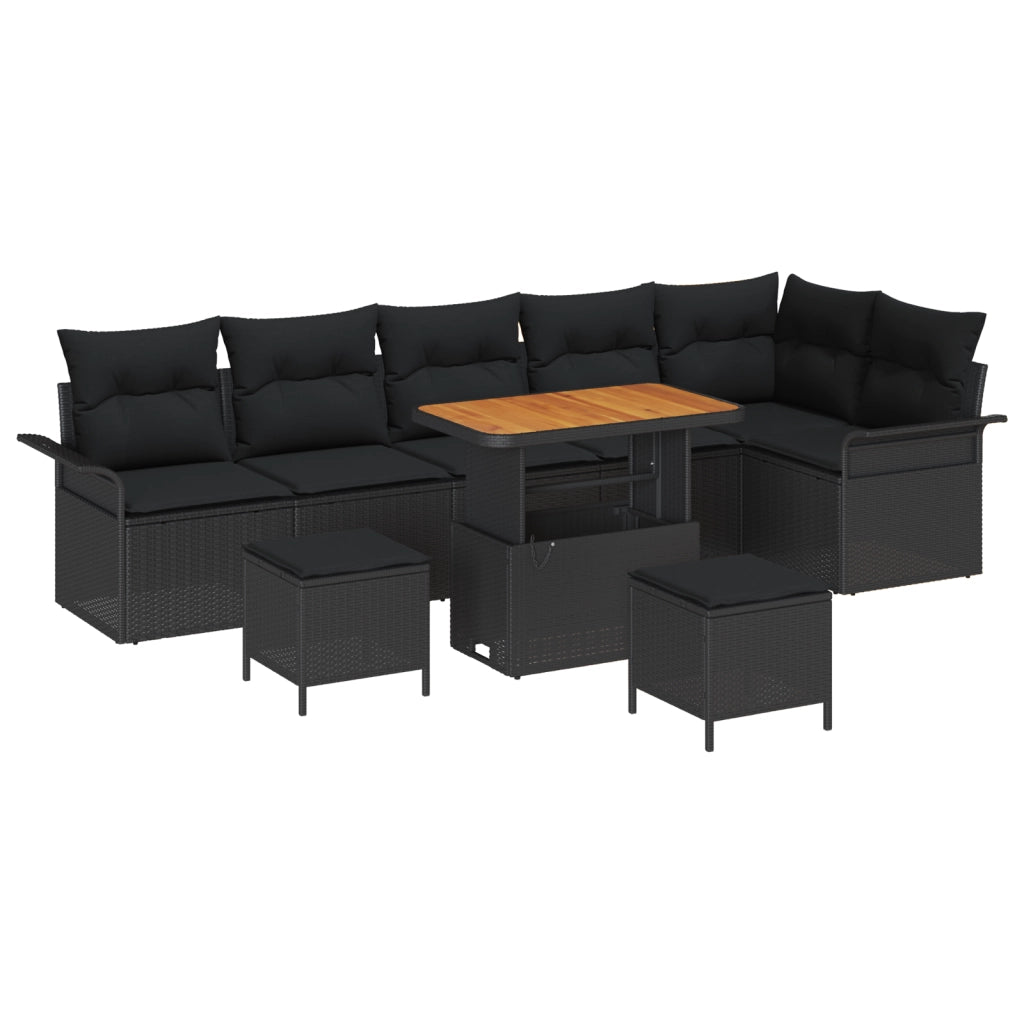Set Divani Giardino  con Cuscini Nero Polyrattan Acacia