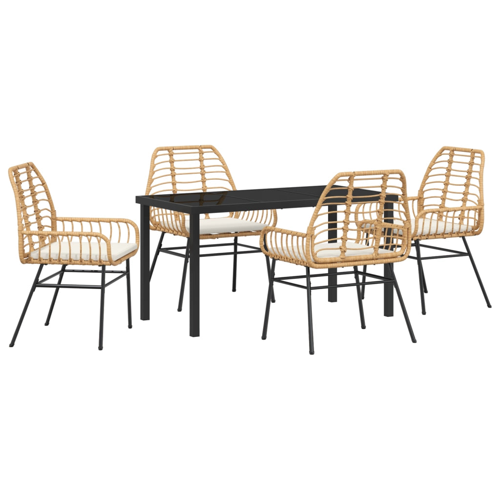 Set da Pranzo Giardino 5 Pezzi con Cuscini Marrone Rattan Polimerico