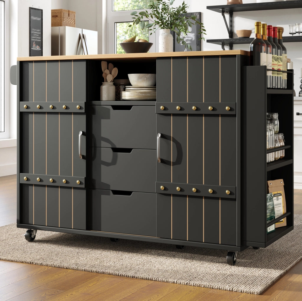 Isola da cucina 110x42x90 cm con piano ribaltabile e ante scorrevoli in MDF nera