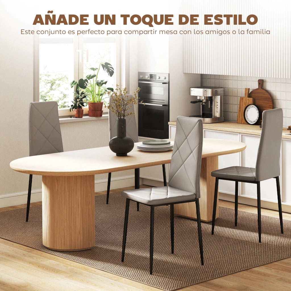 Set 4 Sedie da Pranzo Imbottite in Similpelle con Schienale Alto e Gambe in Metallo ¨C Zephmum ¨C Grigio 41x50x97 cm