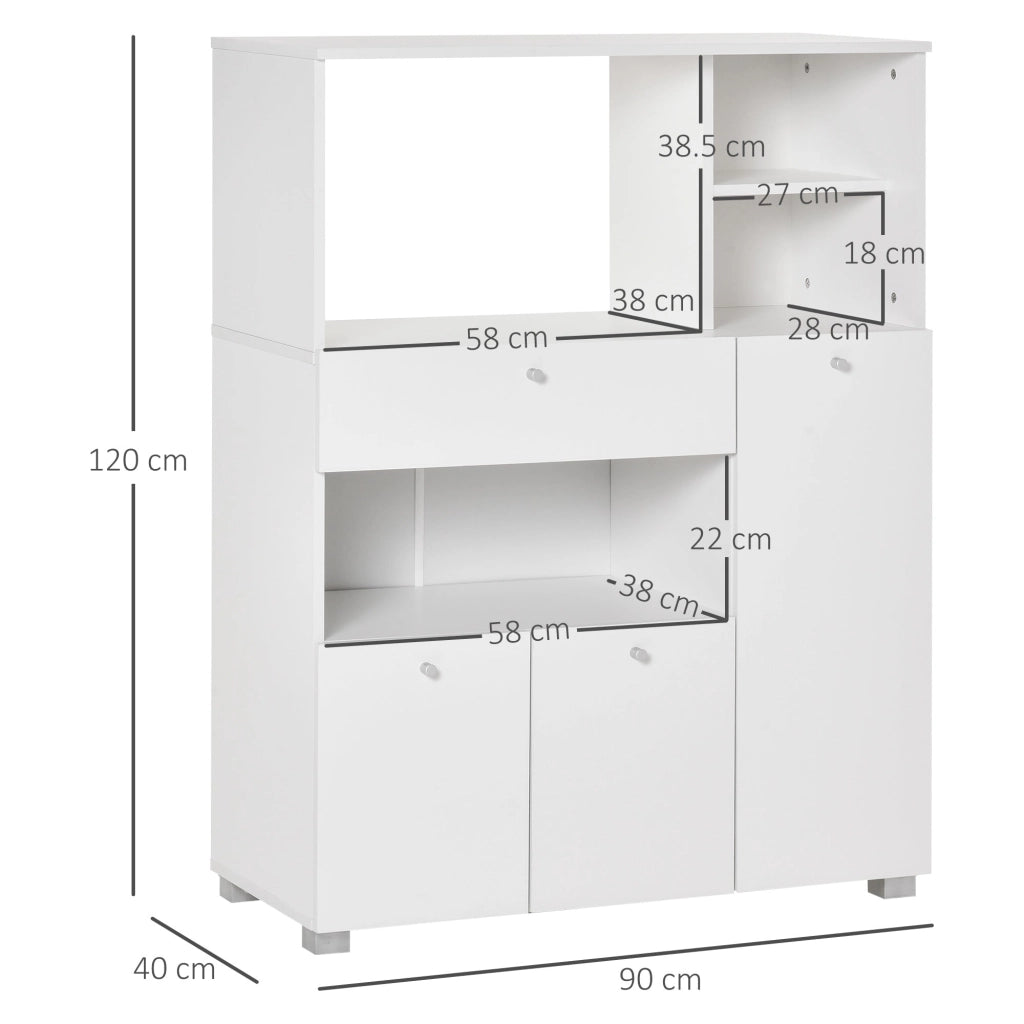 Mobile da Cucina Credenza con Armadietto Mensola e Cassetto 90x40x120 cm in Legno Bianco